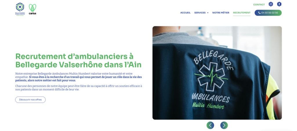 Page recrutement sur le site internet de Bellegarde Ambulances